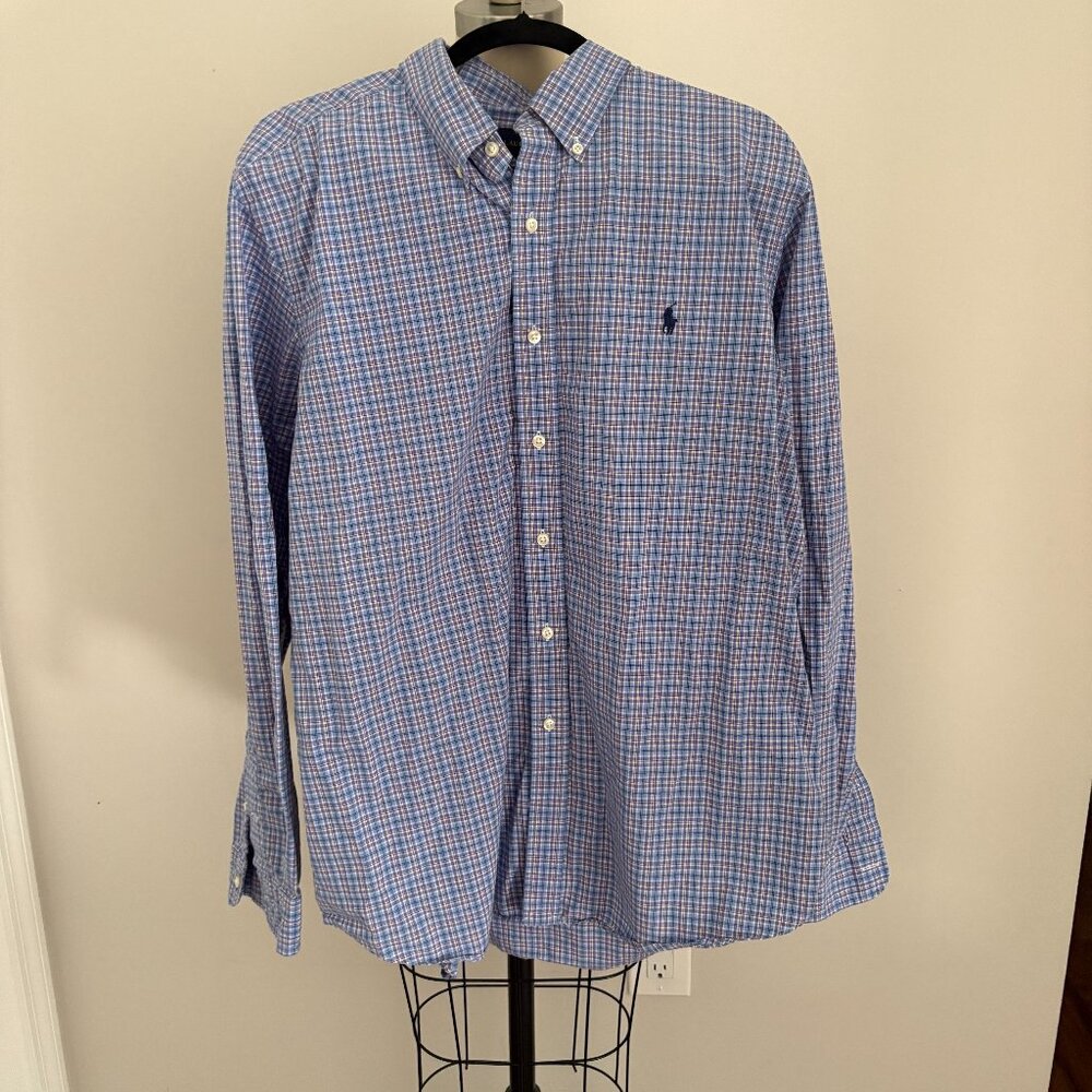 Ralph Lauren Men's Plaid Button Down Blue Purple Yellow Preppy Office Party XL